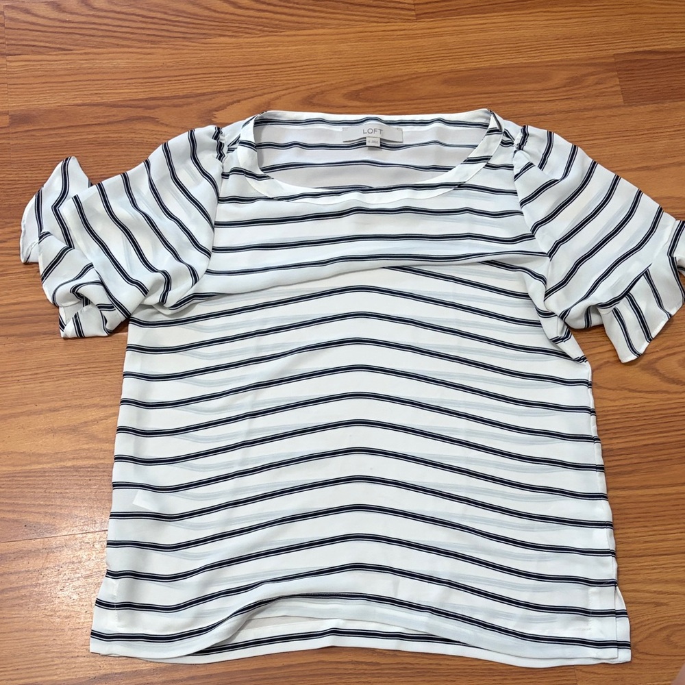 LOFT Black and White Striped Blouse
